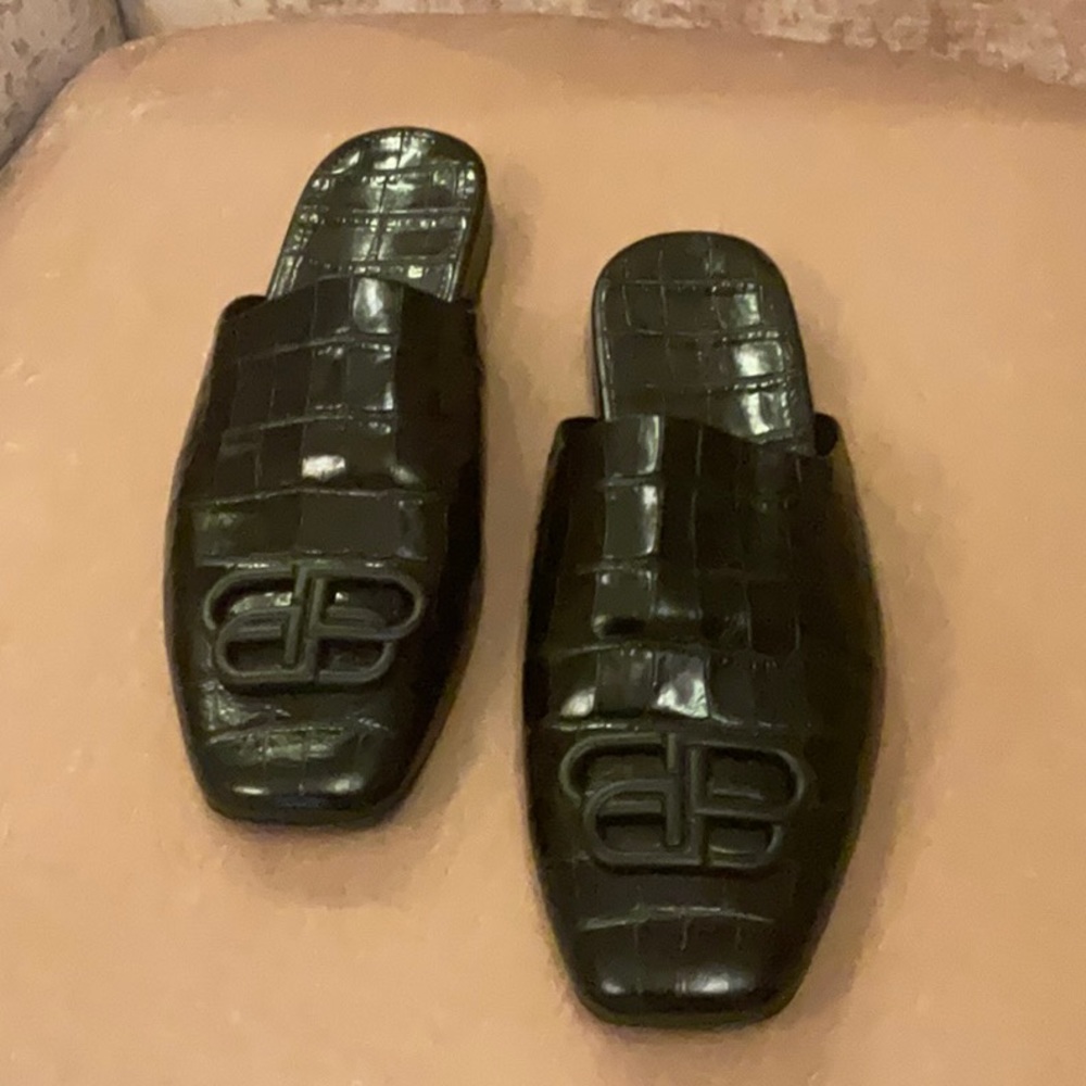 Authentic Balenciaga leather animal print mules